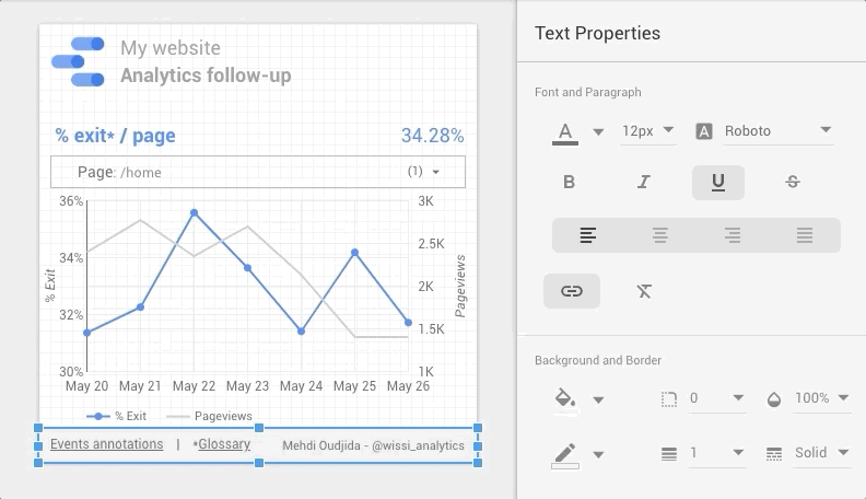 Google Data Studio - Report internal links - Footer access to glossary