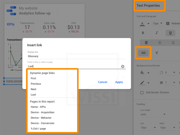 Google Data Studio - Report internal links