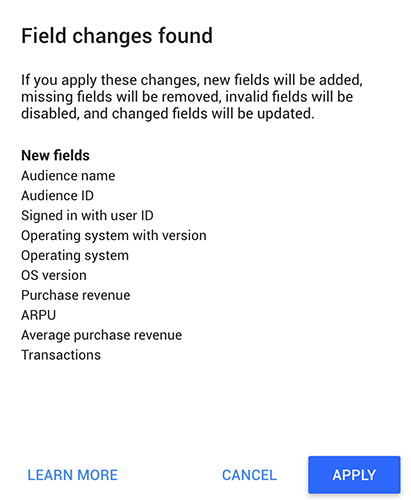 Google Analytics 4 - Google Data Studio - Data Source - New fields with audience names and ids