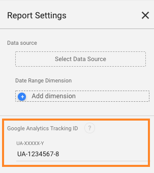 Google Data Studio report settings for Google analytics measurement