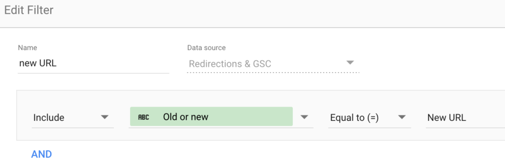 Data Studio report filter - New URLs