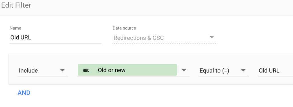 Data Studio report filter - Old URLs