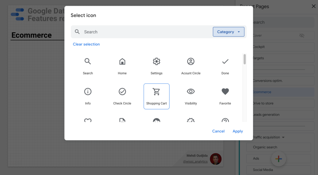 Icon for Data Studio pages and sections