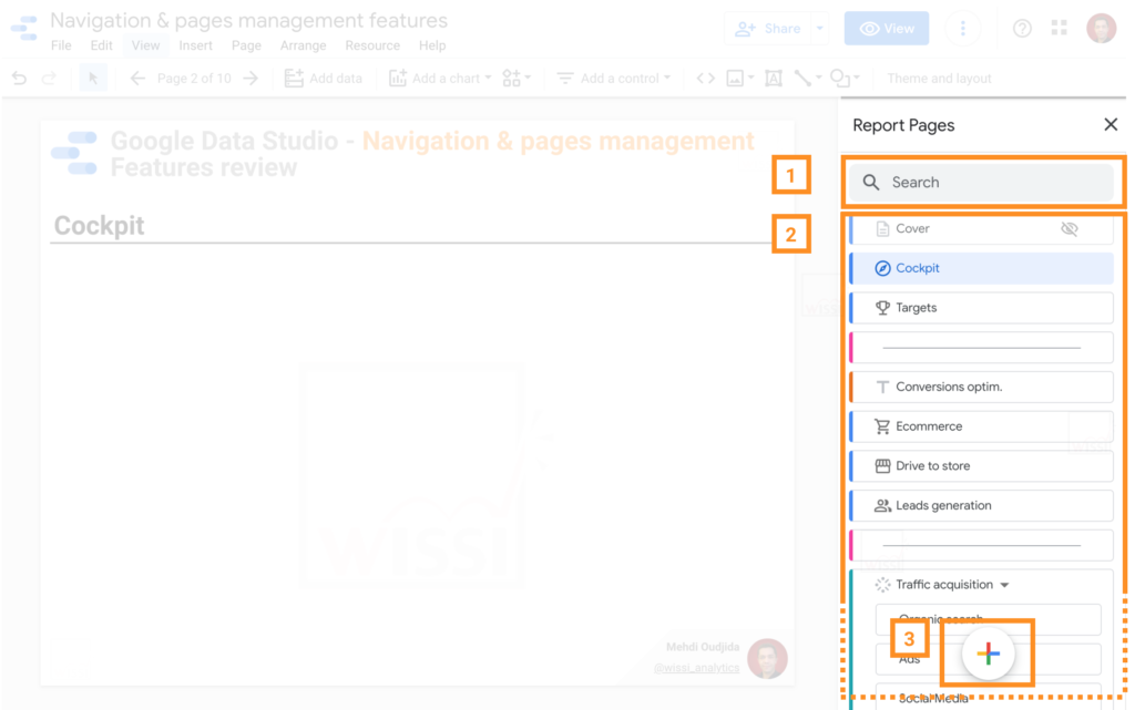 Google Data Studio pages report panel