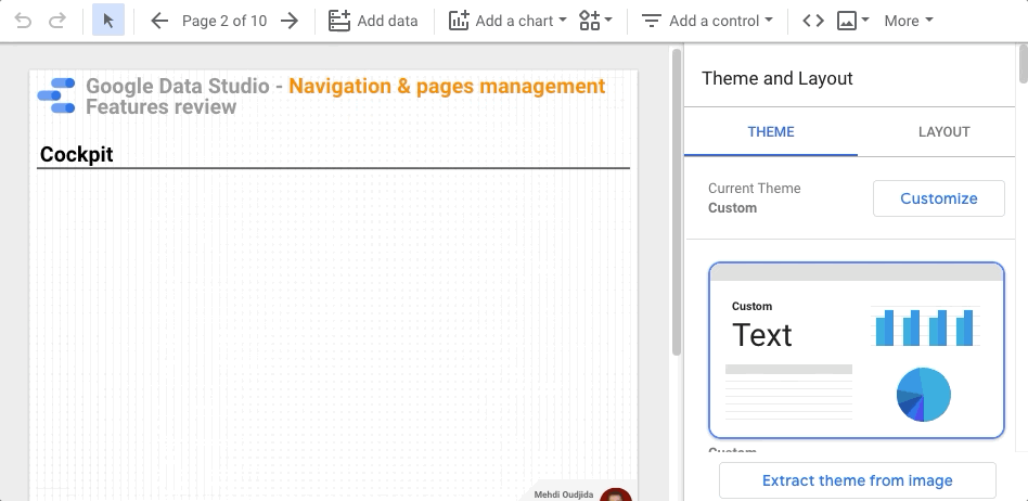 Google Data Studio new panel for pages management