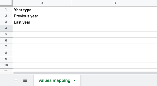 Google Sheets data source to assign metric values by compared year