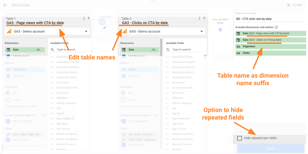 Google Data Studio - Blend data - Table name