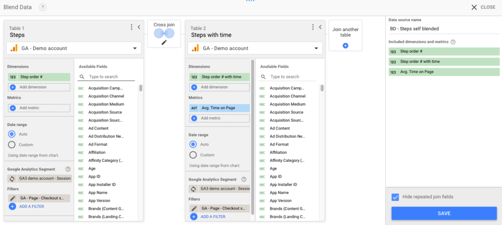 Data Studio blended data for waterfall
