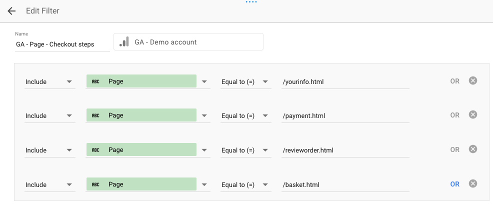 Data Studio chart filter with only checkout pages