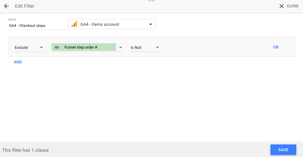 Funnel report - Step filter