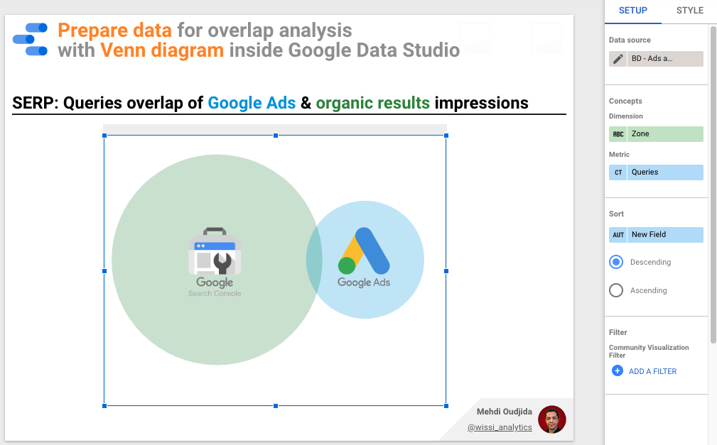 Setup of Venn diagram for overlap analysis inside Data Studio