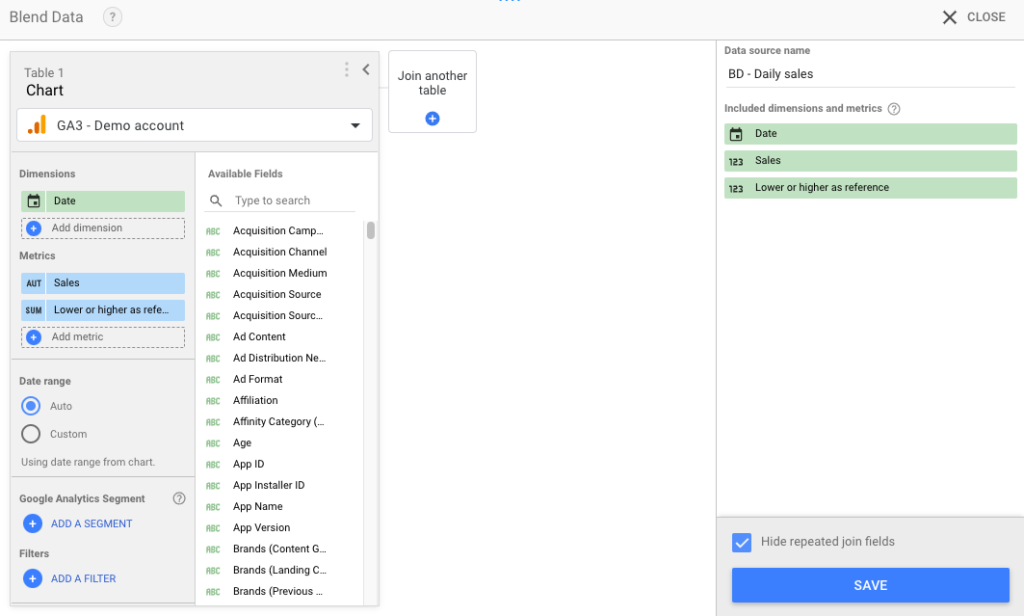 Data blending to isolate chart data set
