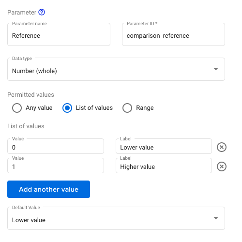 Parameter configuration to select the value used as reference for the calculation of difference
