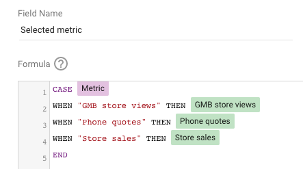 Calculated field for selected metric in Data Studio