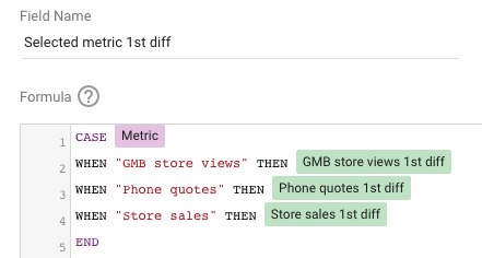 Calculated field for selected metric first difference