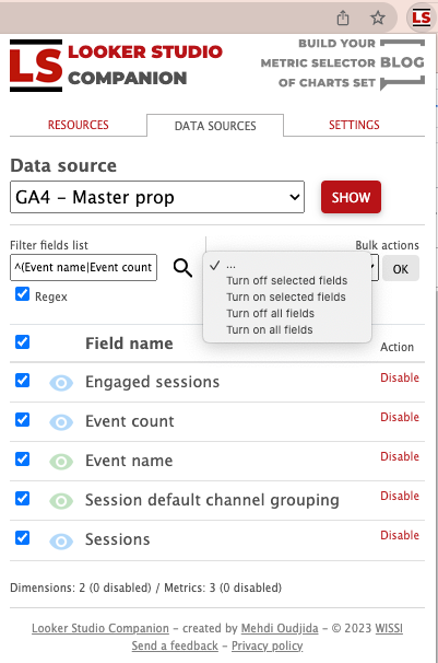 Extension Looker Studio pour ne conserver que les champs utiles de GA4