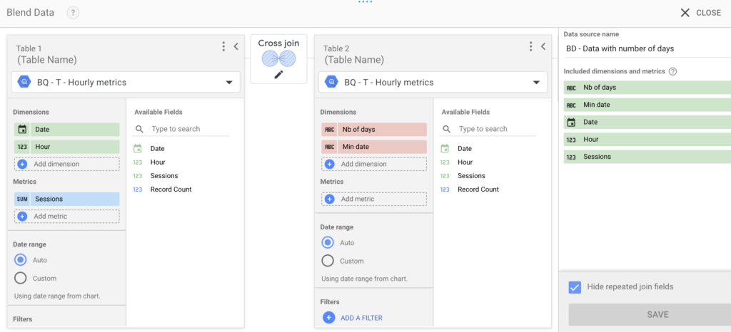 Data blending for adaptative sparkline