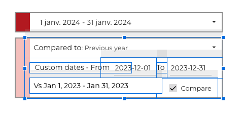 Widget with controls for comparison date range