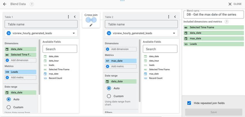 Looker Studio Data Blending for time frame control