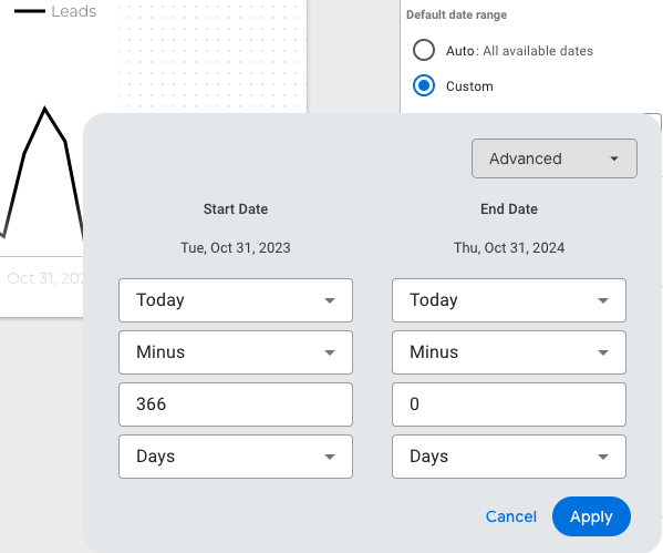 Data Studio date range