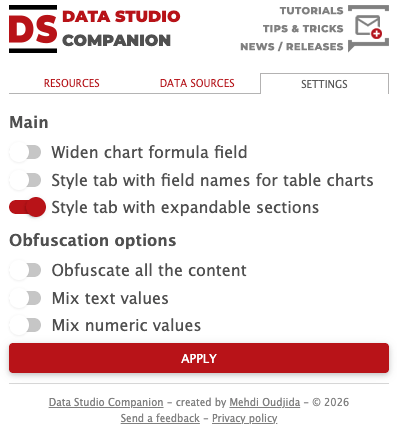 Data Studio Extension - Companion - Settings Tab