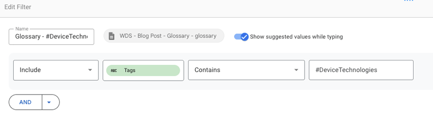 Data Studio filter on the glossary tags